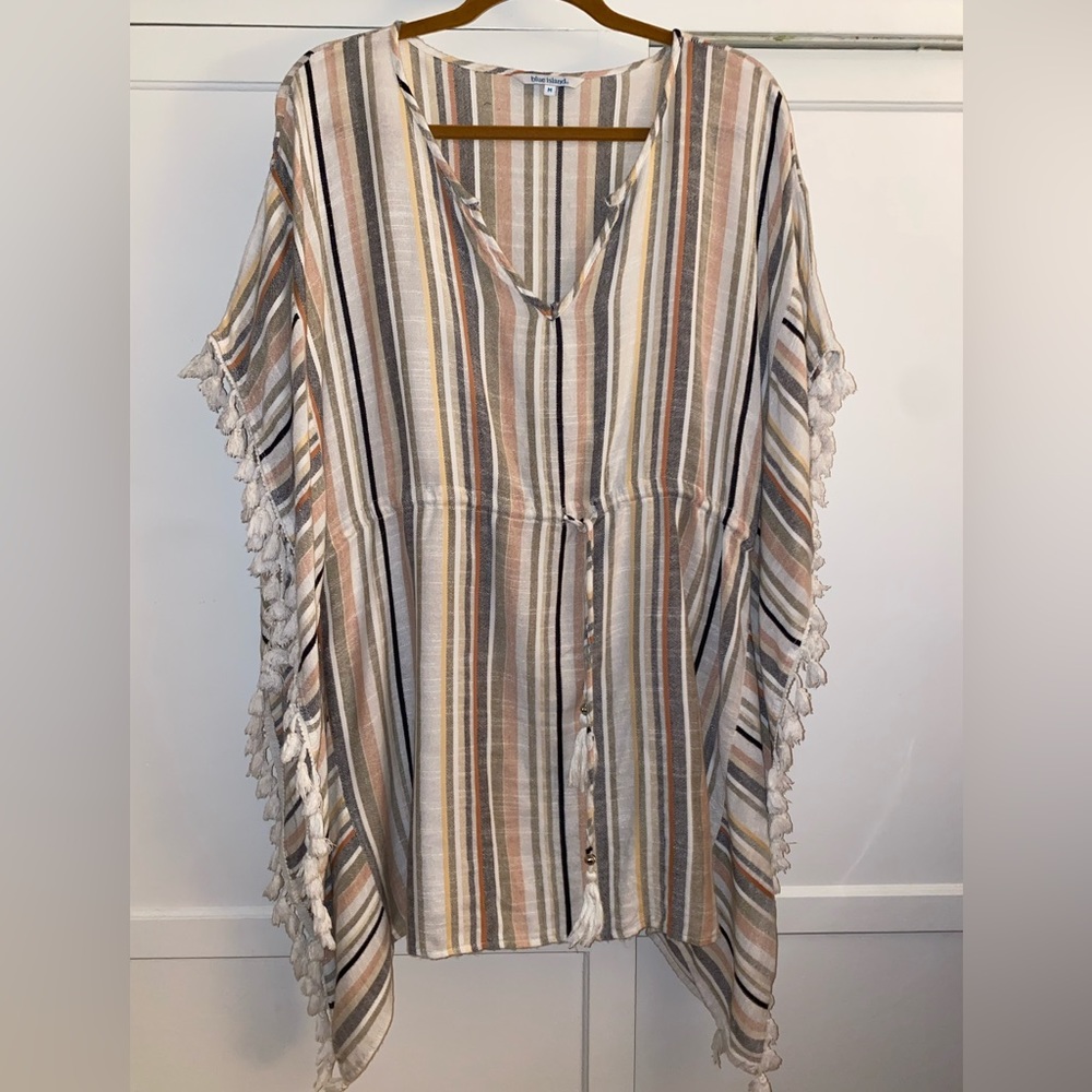 Blue Island Boho Tassel Tunic Kaftan - Sz. Med. Material feels like cotton linen